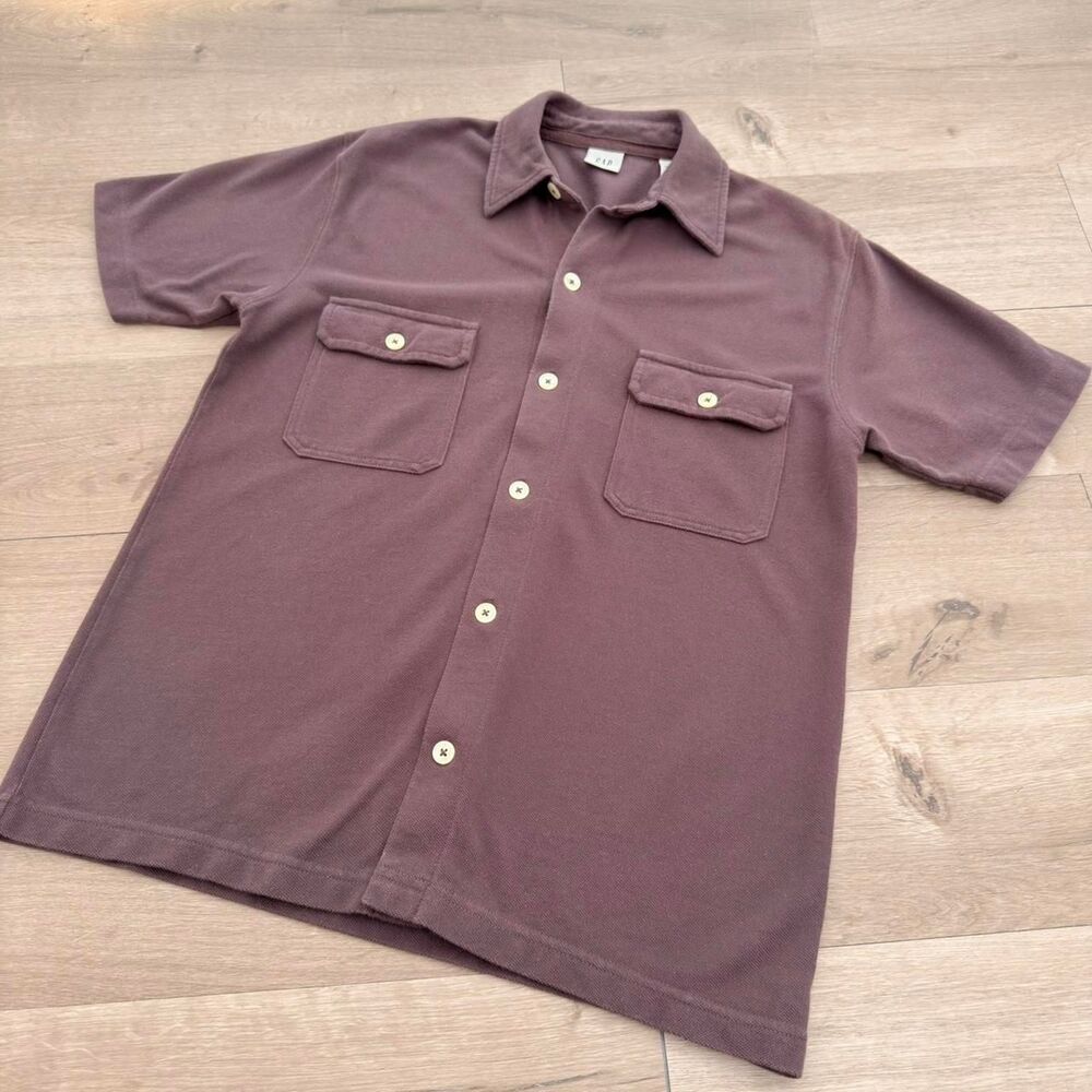 Gap Chocolate Brown Button Up Camp Shirt Men's XS Cotton Casual 90's Minimalist